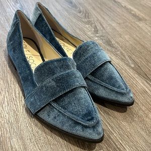 Sole Society Edie Blue Velvet Point Toe Loafers Flats - Size 8.5